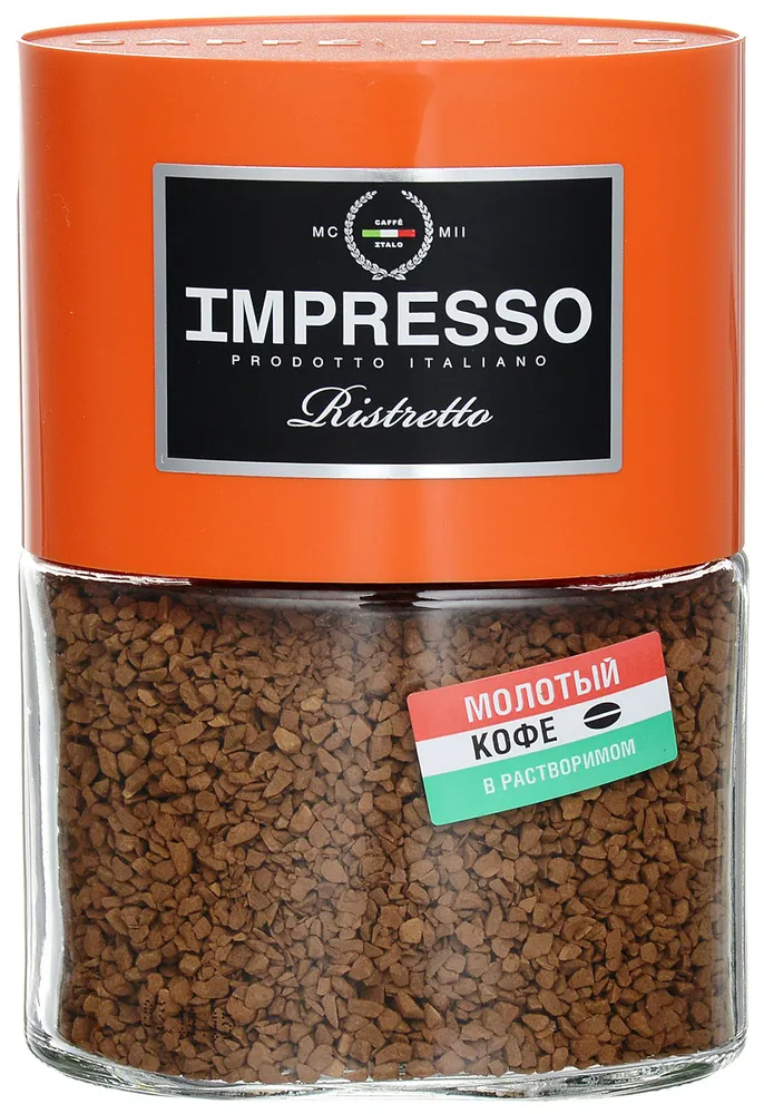 Кофе растворимый Impresso RISTRETTO сублимированный с добавлением молотого, 100 г, Impresso