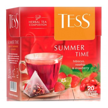 Чай травяной Summer Time с гибискусом, шиповником и клубникой, 20 пирамидок, Tess