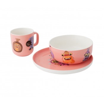 Детский набор посуды, 3 предмета, розовый, фарфор, BergHOFF