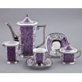 Кофейный сервиз мокко на 6 персон, 15 предметов, фиолетовый с платиной, фарфор, коллекция Empire, Rudolf Kampf