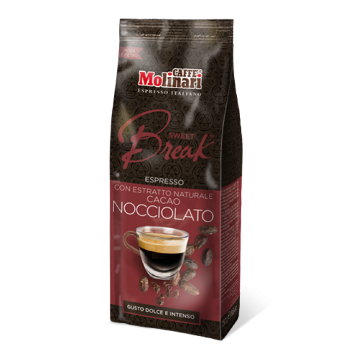 Кофе молотый SWEET BREAK HAZELNUT & CHOCOLATE FLAVOUR, пакет 250 г, MolinariЛесной орех/Шоколад