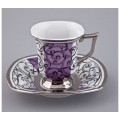 Кофейный сервиз мокко на 6 персон, 15 предметов, фиолетовый с платиной, фарфор, коллекция Empire, Rudolf Kampf