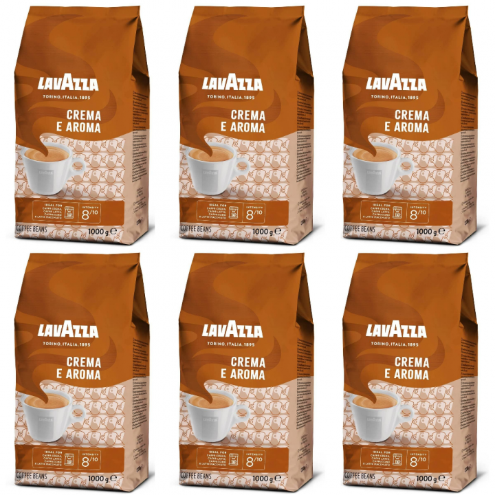 НАБОР ИЗ 6 ШТУК: Кофе в зернах Lavazza Crema e Aroma. ORIGINAL, 80% арабика, 20% робуста, многослойный пакет с клапаном 1 кг * 6 штук, Lavazza