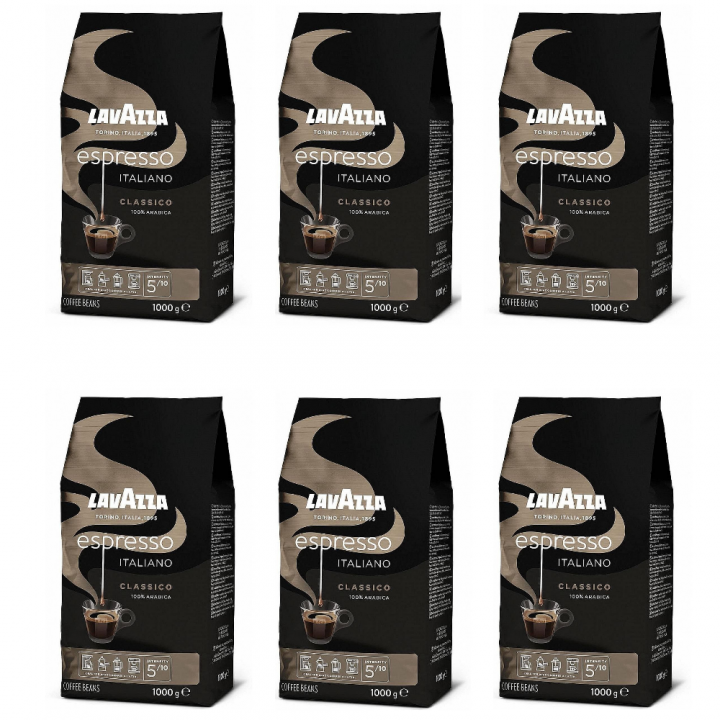 НАБОР ИЗ 6 ШТУК: Кофе в зернах Lavazza Espresso Italiano Classico, ORIGINAL, 100% арабика, пакет с клапаном 1 кг * 6 штук, Lavazza