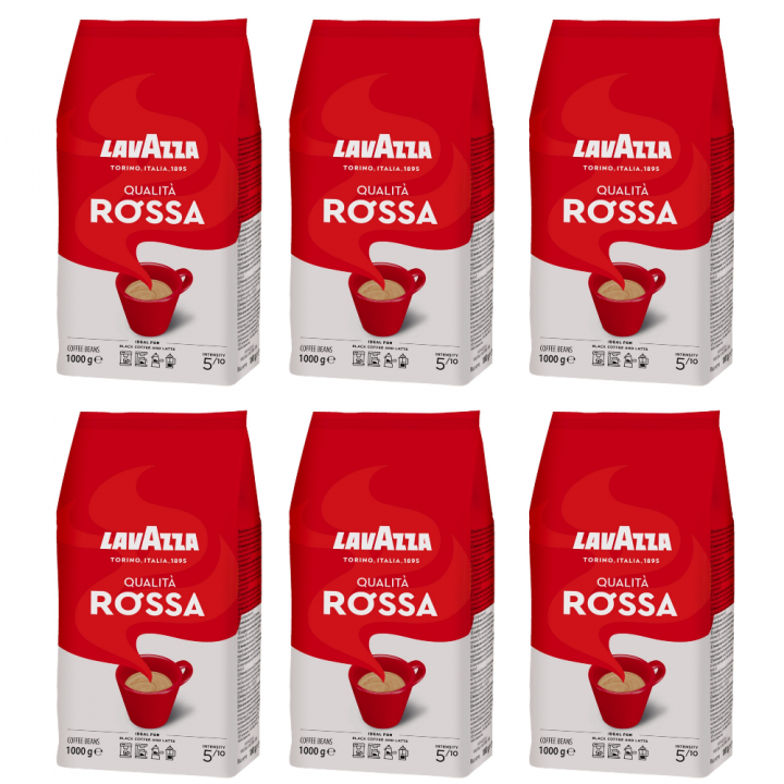 НАБОР ИЗ 6 ШТУК: Кофе в зернах Lavazza Qualita Rossa, ORIGINAL, 70% арабика 30% робуста, вакуумный пакет с клапаном 1 кг * 6 штук, Lavazza