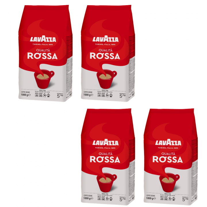 НАБОР ИЗ 4 ШТУК: Кофе в зернах Lavazza Qualita Rossa, ORIGINAL, 70% арабика 30% робуста, вакуумный пакет с клапаном 1 кг * 4 штуки, Lavazza