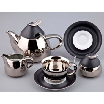 Сервиз чайный с чайником 1.2 л, черный с платиной, фарфор, коллекция Kelt, Rudolf Kampf