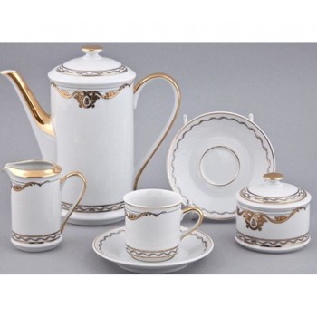 Сервиз чайный на 6 персон, 0.2 л, золотая патина, фарфор, коллекция Rose & Ribbons, Rudolf Kampf