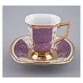 Кофейный сервиз мокко на 6 персон, 15 предметов, фиолетовый с позолотой, фарфор, коллекция Empire, Rudolf Kampf