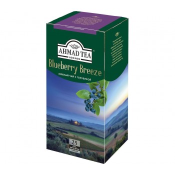 Чай зеленый Блуберри Бриз с ароматом голубики, 25 пакетиков с ярлычками в конвертах из фольги х 2 г, AHMAD TEA