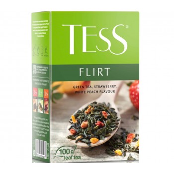 Чай зеленый листовой Flirt с клубникой и ароматом белого персика, 100 г, Tess