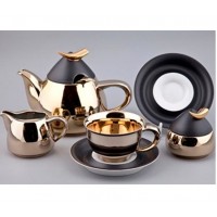 Сервиз чайный с чайником 1.2 л, белый с золотом, фарфор, коллекция Kelt, Rudolf Kampf