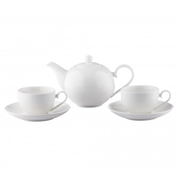 Чайный набор «Эффекто»: чайник 700 мл + 2 чашки 190 мл с блюдцами, белый, фарфор, Souffle