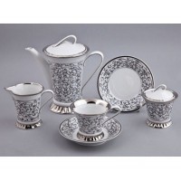 Сервиз чайный на 6 персон 0.2 л, 15 предметов, платина 950 пробы, фарфор, коллекция Byzantine, Rudolf Kampf