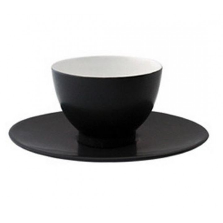 Чашка с блюдцем чайная без ручки, 200 мл, черная матовая, фарфор, серия SALAM, Guy Degrenne