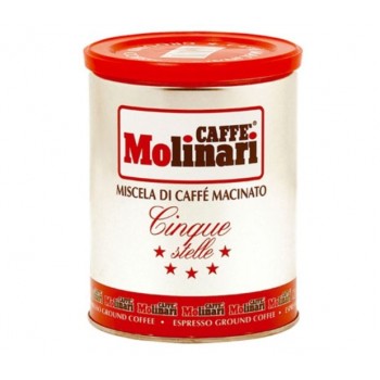 Кофе молотый CINQUE STELLE "5 звезд" 90% арабика/10% робуста, жестяная банка 250 г, Molinari