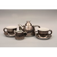 Сервиз чайный с чайником 1.2 л, кракле платина, фарфор, коллекция Kelt, Rudolf Kampf