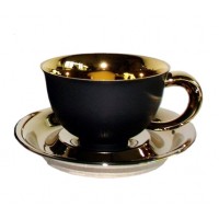 Чайная пара 0.35 л, черная, фарфор, золотой оттенок, коллекция Kelt, Rudolf Kampf