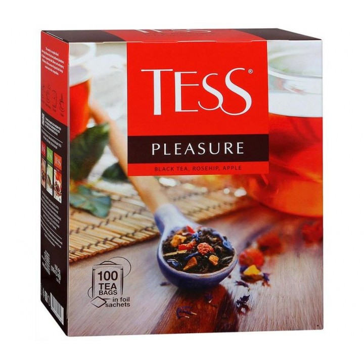 Чай черный Pleasure с шиповником и яблоком, 100 пакетиков, Tess