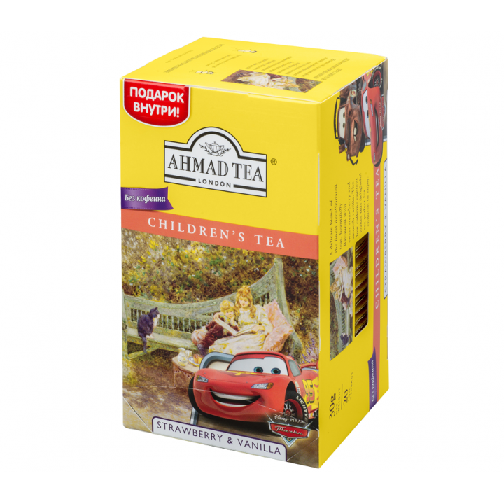 Детский чай с ароматом клубники и ванили, черный без кофеина, 20 фольгированных пакетиков х 1.5 г, AHMAD TEA