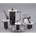 Кофейный сервиз мокко на 6 персон, 15 предметов, черный с платиной, фарфор, коллекция Empire, Rudolf Kampf