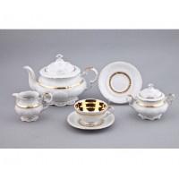 Сервиз чайный на 6 персон, 15 предметов, 0.2 л, позолота/белый, фарфор, коллекция National Traditions, Rudolf Kampf