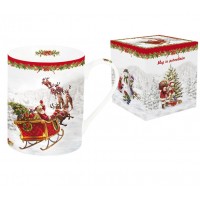 Кружка "Дед Мороз в санях" в подарочной упаковке, 300 мл, белая, фарфор, NUOVA R2S