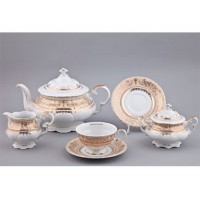 Сервиз чайный на 6 персон, 15 предметов, 0.2 л, бронза/белый, фарфор, коллекция National Traditions, Rudolf Kampf