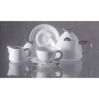 Сервиз чайный с чайником 1.2 л в подарочной упаковке, белый с платиной, фарфор, коллекция Kelt, Rudolf Kampf
