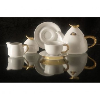 Сервиз чайный с чайником 1.2 л, белйы с золотом, фарфор, коллекция Kelt, Rudolf Kampf