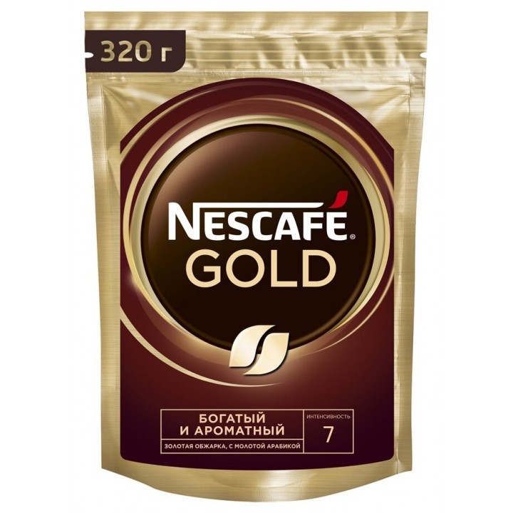 Кофе Nescafe Gold растворимый сублимированный кофе с добавлением жареного кофе, 320 г, Nescafe