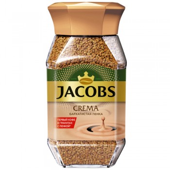 Кофе растворимый сублимированный Jacobs crema бархатистая пенка растворимый, 95 г, Jacobs