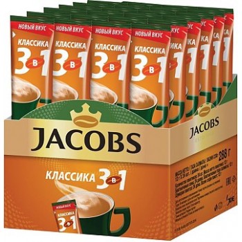 Кофе растворимый в пакетиках 3 в 1 Классика, 24 шт по 12 г, Jacobs