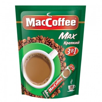 Кофе растворимый в пакетиках 3 в 1 Мах Крепкий, 20 шт по 16 г, MacCoffee