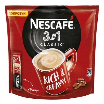 Кофе растворимый Nescafe 3 в 1 Classic, 14,5 гх 20 шт, Nescafe