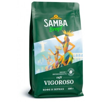 Кофе в зернах Vigoroso, пакет 500 г, Samba Brasil