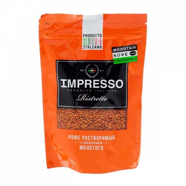 Кофе растворимый Impresso RISTRETTO сублимированный с добавлением молотого, стекло, 100 г, Impresso
